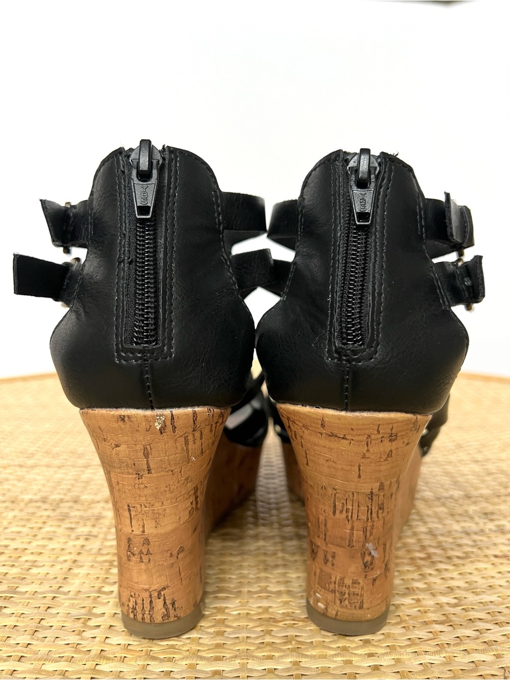 Ana A New Approach black gladiator Wedge Heel Sandals Black Vegan Leather 7.5 - Picture 5 of 10